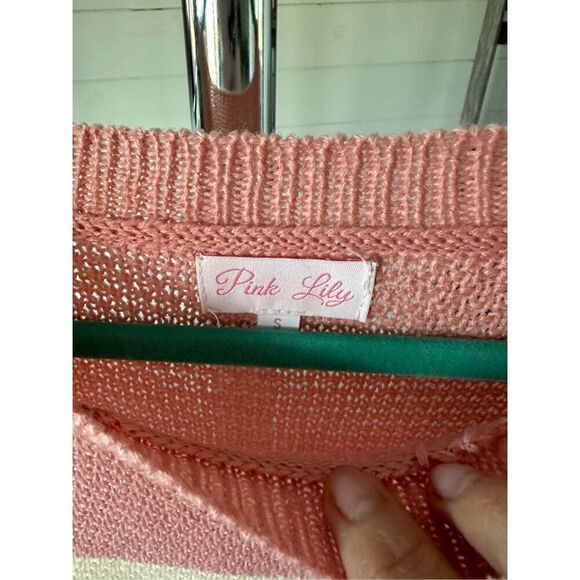 Pink Lily lightweight color block spring color crewneck sweater Womens small Pea - Picture 6 of 7
